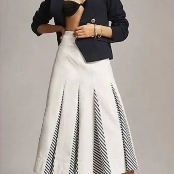 Anthropologie Maeve Blue & White Godet Maxi Skirt - size 4 - Picture 1 of 9